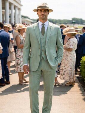 Mint Green Pinstripe 3pc Suit Men’s 48R EJ Samuel NWT Derby Wedding Prom Italian